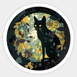 Cute Adorable Black Cat and Floral Design Collection for Cat Lovers Sticker